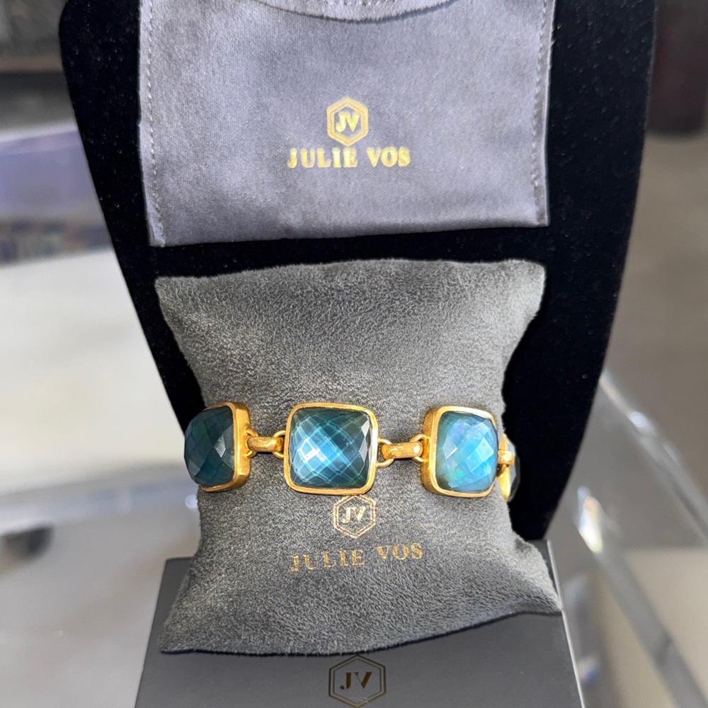 Julie Vos Gold-Tone Bracelet with Teal and Blue Faceted Stones